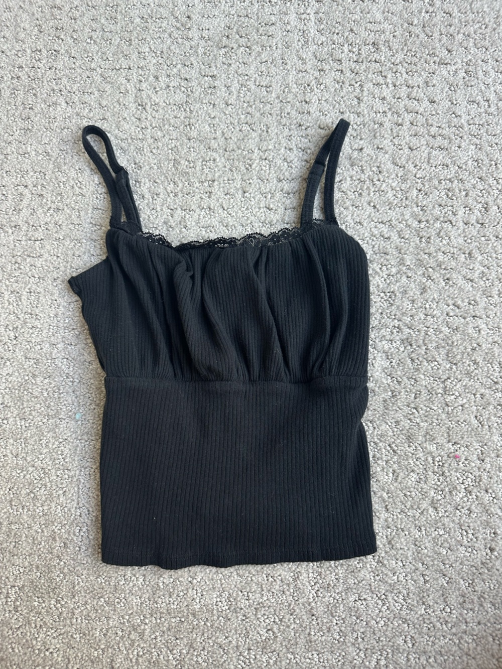 Hollister Black Ribbed Lace-Trim Cami Top